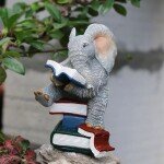 Miniature Elephant Figurine Reading Books