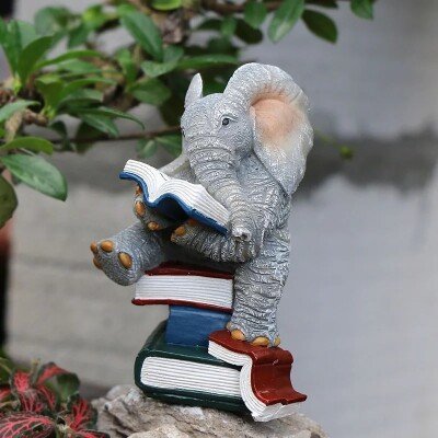 Miniature Elephant Figurine Reading Books