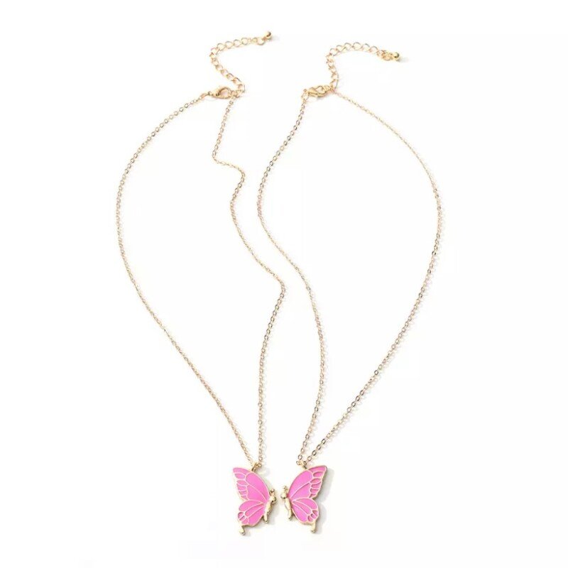 1 Pair Butterfly Friendship Pendant Necklace
