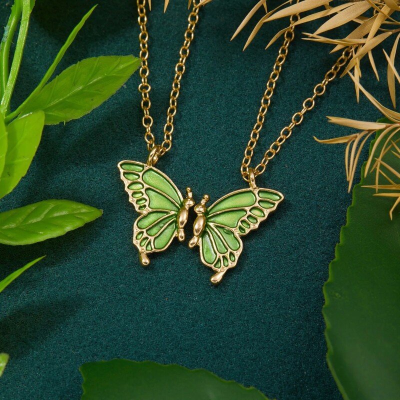 1 Pair Butterfly Friendship Pendant Necklace