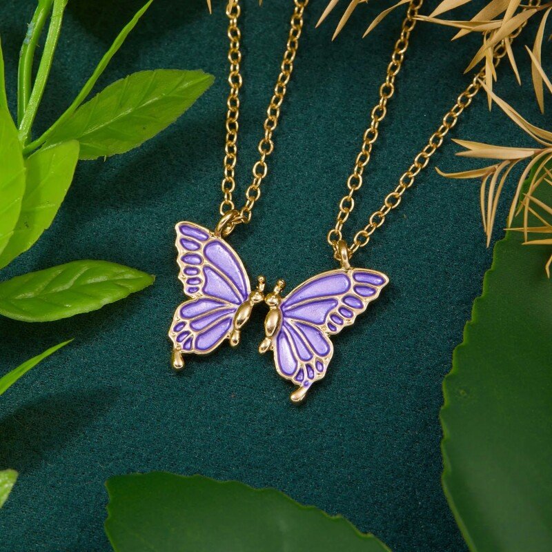 1 Pair Butterfly Friendship Pendant Necklace