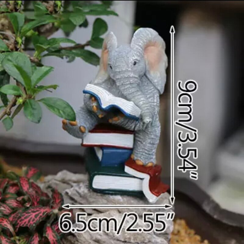 Miniature Elephant Figurine Reading Books