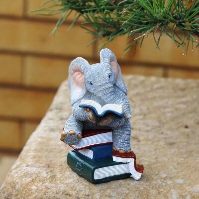 Miniature Elephant Figurine Reading Books