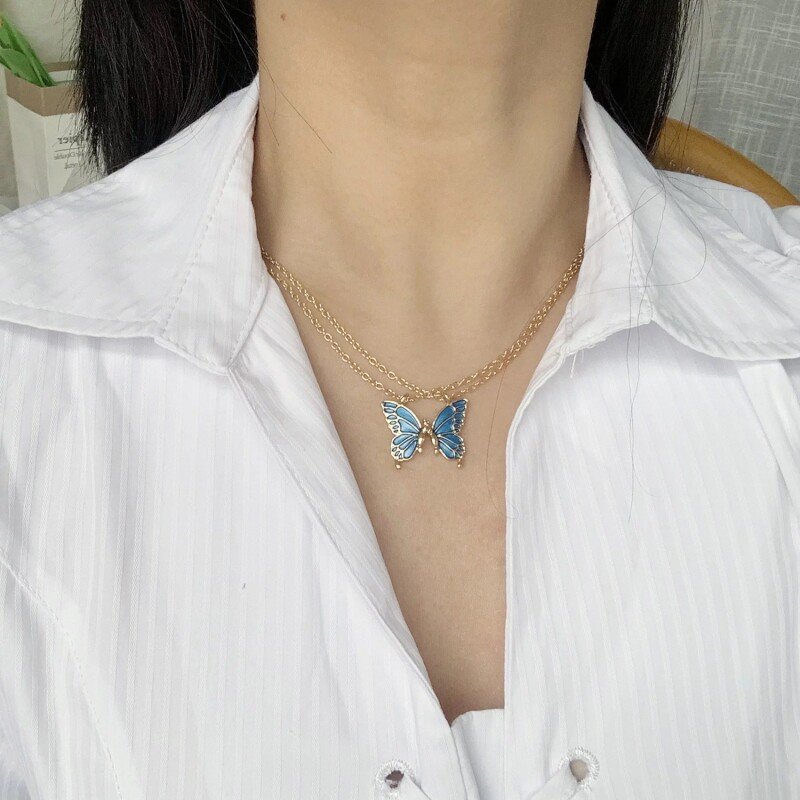 1 Pair Butterfly Friendship Pendant Necklace
