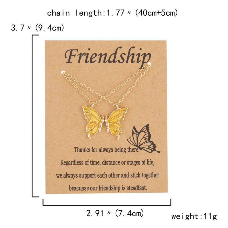 1 Pair Butterfly Friendship Pendant Necklace