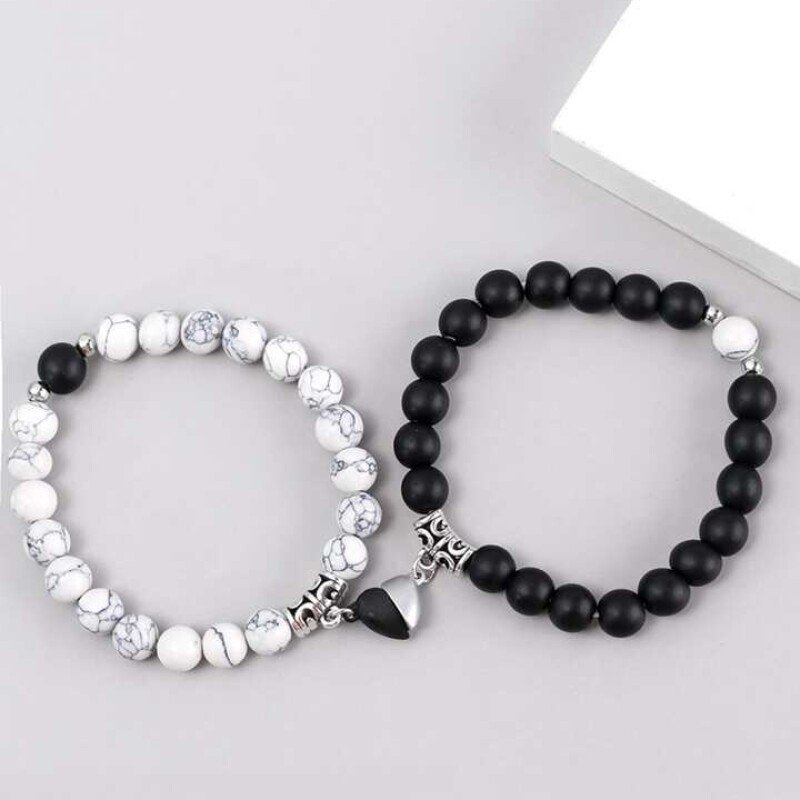 Magnetic Couple Friendship Bracelet Black and White