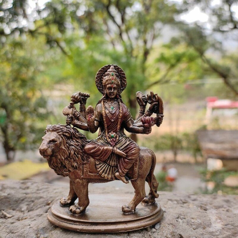 Bronze Devi Durga Sitting on Lion
