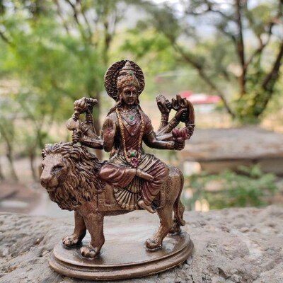 Bronze Devi Durga Sitting on Lion