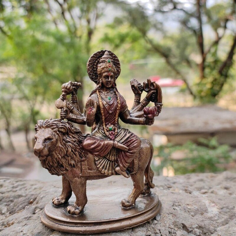 Bronze Devi Durga Sitting on Lion