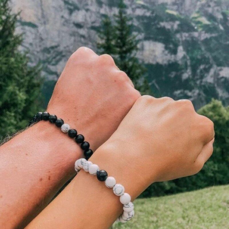 Howlite and Black Onyx Couple Bracelet