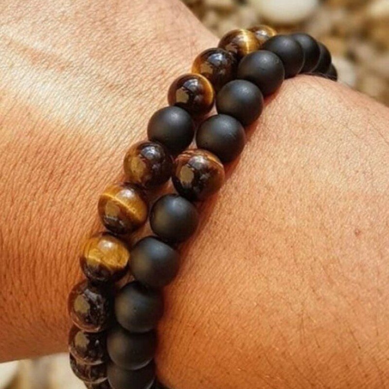 Tiger’s Eye and Black Onyx Couple Bracelet