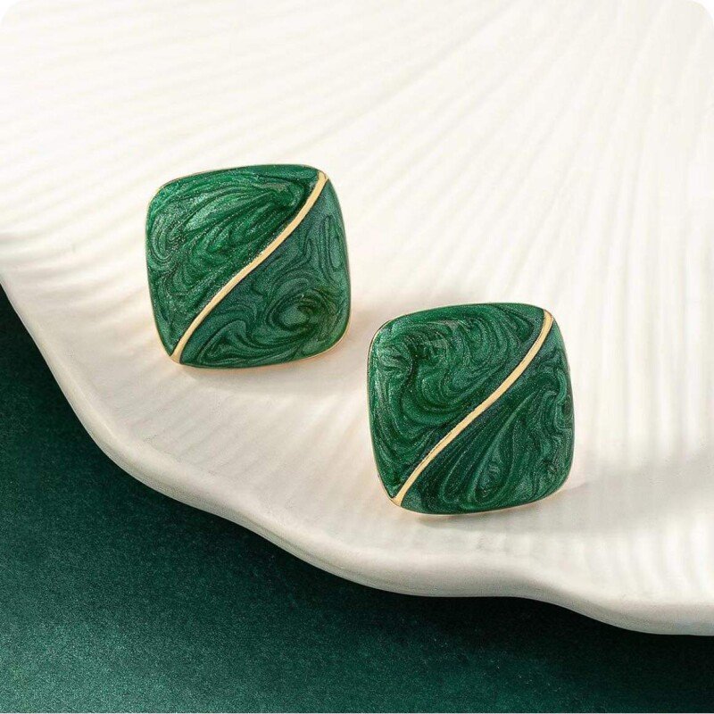 Square Green Earstuds