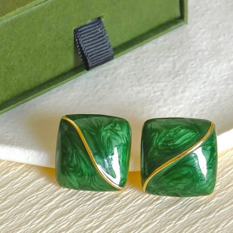 Square Green Earstuds
