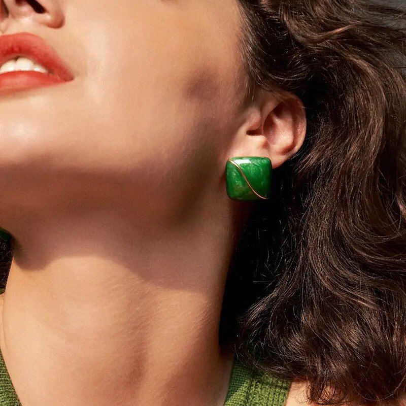 Square Green Earstuds