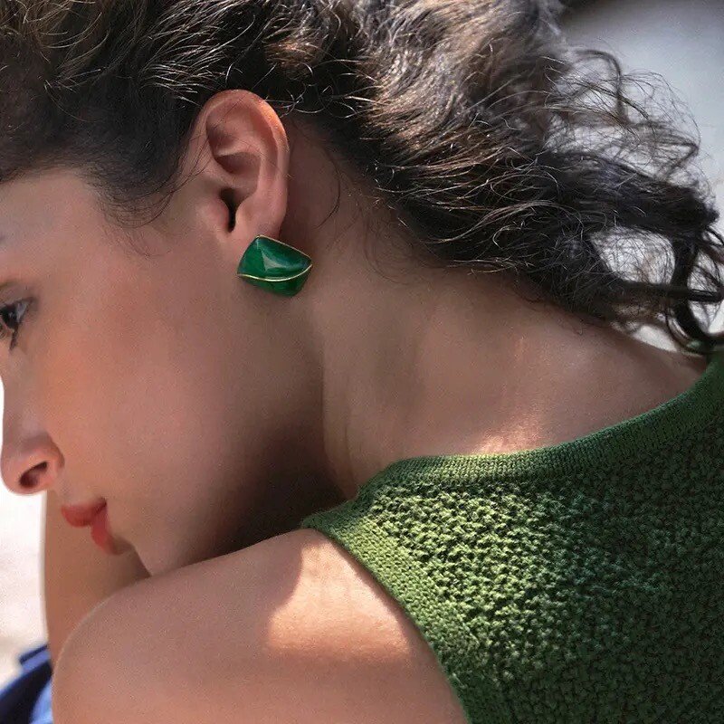 Square Green Earstuds