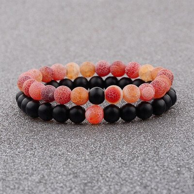 Orange Agates and Black Onyx Couple Bracelet