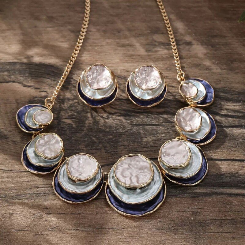 Multi-layered Round Geometric Necklace