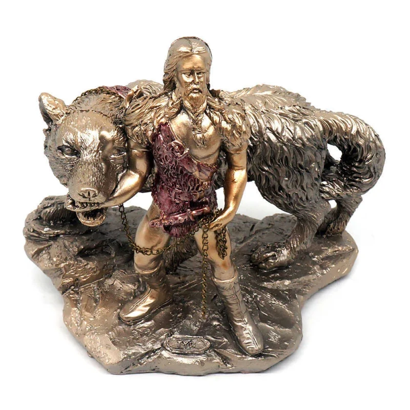 Norse God Tyr with Fenrir Statue