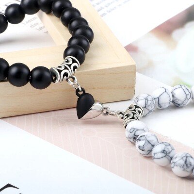 Magnetic Couple Friendship Bracelet Black and White