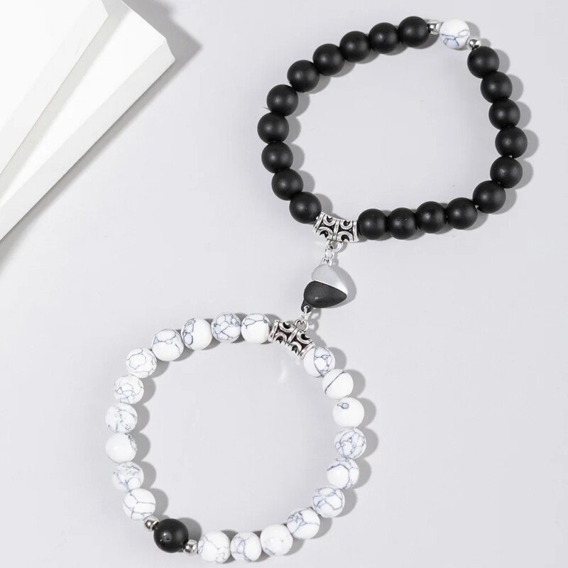 Magnetic Couple Friendship Bracelet Black and White