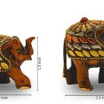 Wooden Elephant Family With Brass Copper Beads