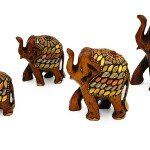 Wooden Elephant Family With Brass Copper Beads