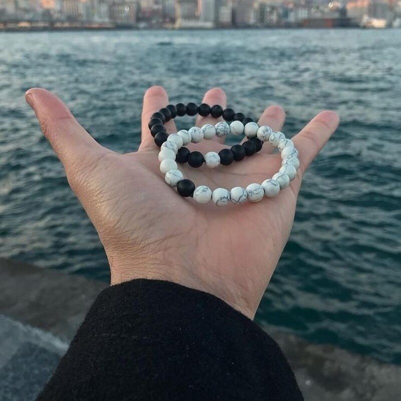 Howlite and Black Onyx Couple Bracelet