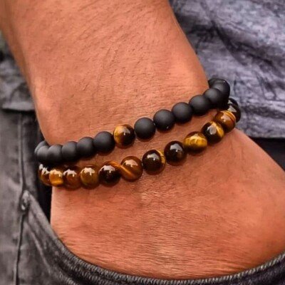 Tiger’s Eye and Black Onyx Couple Bracelet