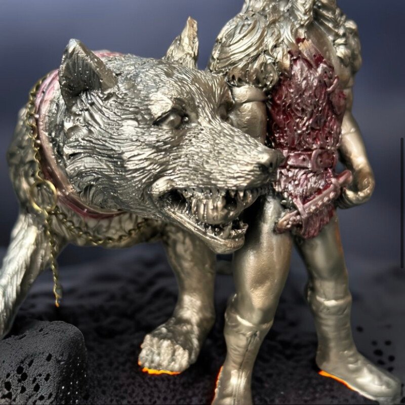 Norse God Tyr with Fenrir Statue