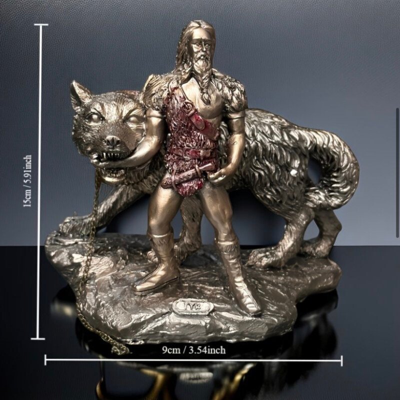 Norse God Tyr with Fenrir Statue